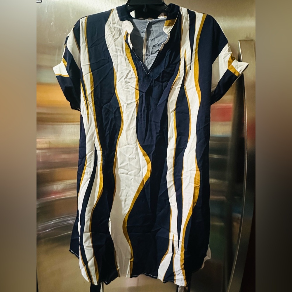 SHEIN Navy and Yellow Wave Midi Dress